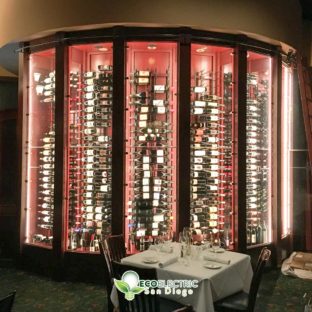 Energy Efficient Lighting in a deluxe wine cabinet with hundreds of bottles